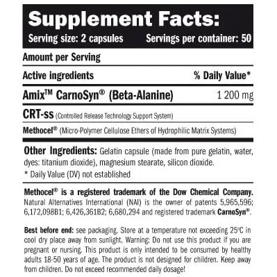 CarnoSyn ® /Beta-Alanine/ 600mg. / 100 Caps. (50 дози) - Amix