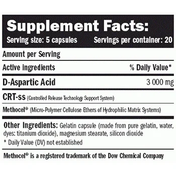 D-AA /D-Aspartic Acid/ 100 Caps. (20 дози) - Amix