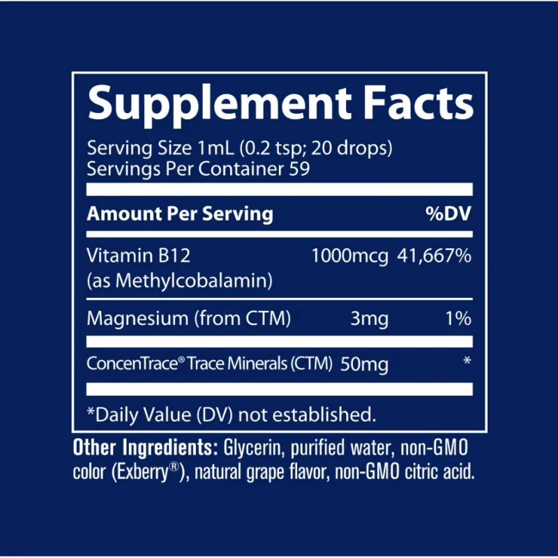 Ionic B12 1000mcg - Витамин B12, Разфасовка 59ml - Trace Minerals