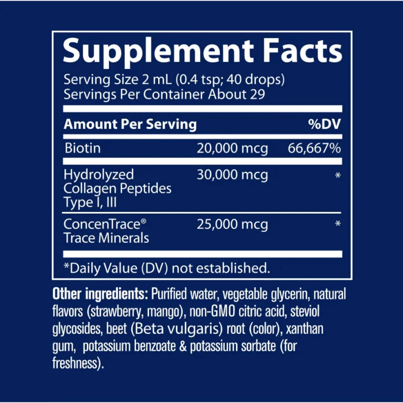 Ionic Biotin + Collagen 75,000mcg - Йонен Биотин + Колаген, Разфасовка 59ml - Trace Minerals