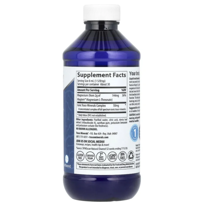 Liquid Ionic BrainMag+ - Течен Йонен Магнезий, Разфасовка 237ml - Trace Minerals