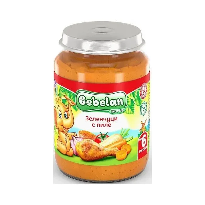 Бебешко пюре BEBELAN Пиле с пащърнак и зеленчуци 6+ М 190 г - Bebelan