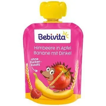 Пауч BEBIVITA Ябълка/Банан/Малина/Спелта 90 г - BEBIVITA