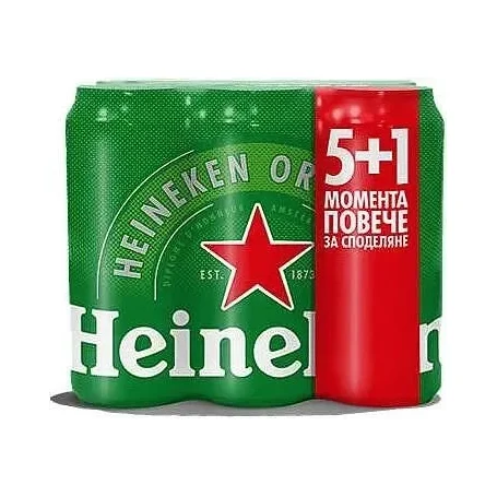 Бира HEINEKEN мултипак кен 5+1 500 мл - Heineken