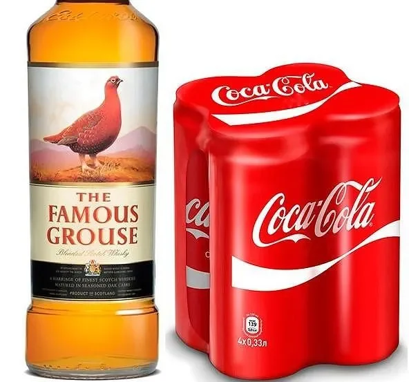 Уиски FAMOUS GROUSE 40% алк. 700 мл + 4 бр. Coca-Cola 330 мл - FAMOUS GROUSE