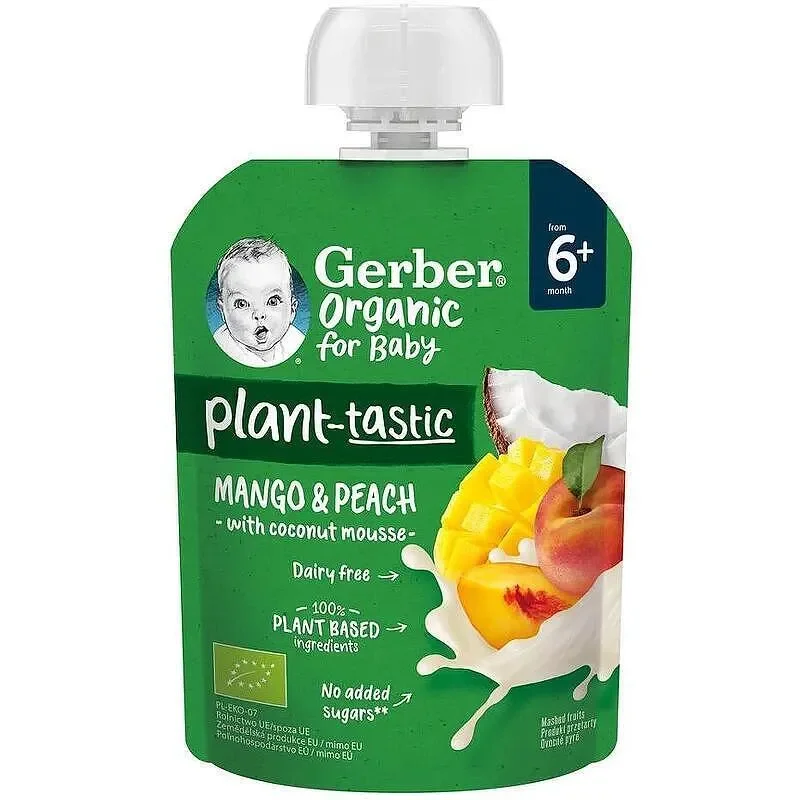 Пауч GERBER Organic манго/праскова/кокосов мус 80 г - GERBER