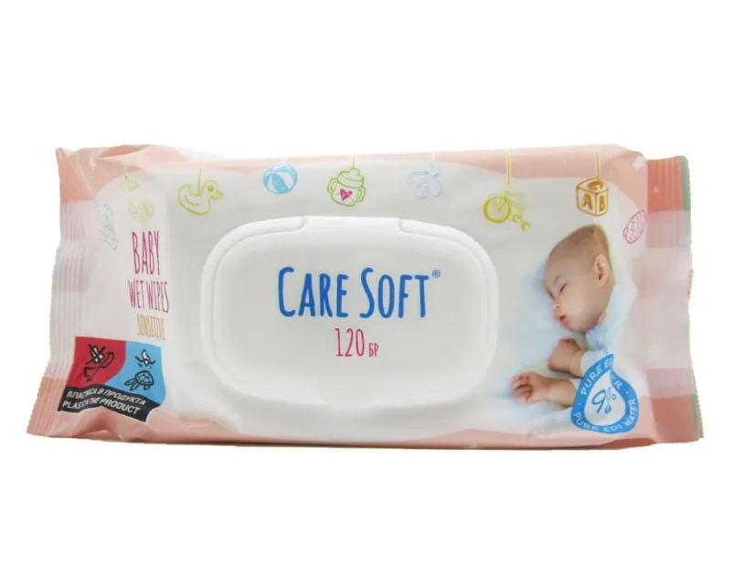 Мокри кърпи CARE SOFT Sensitive с капак 120 бр. - CARE SOFT