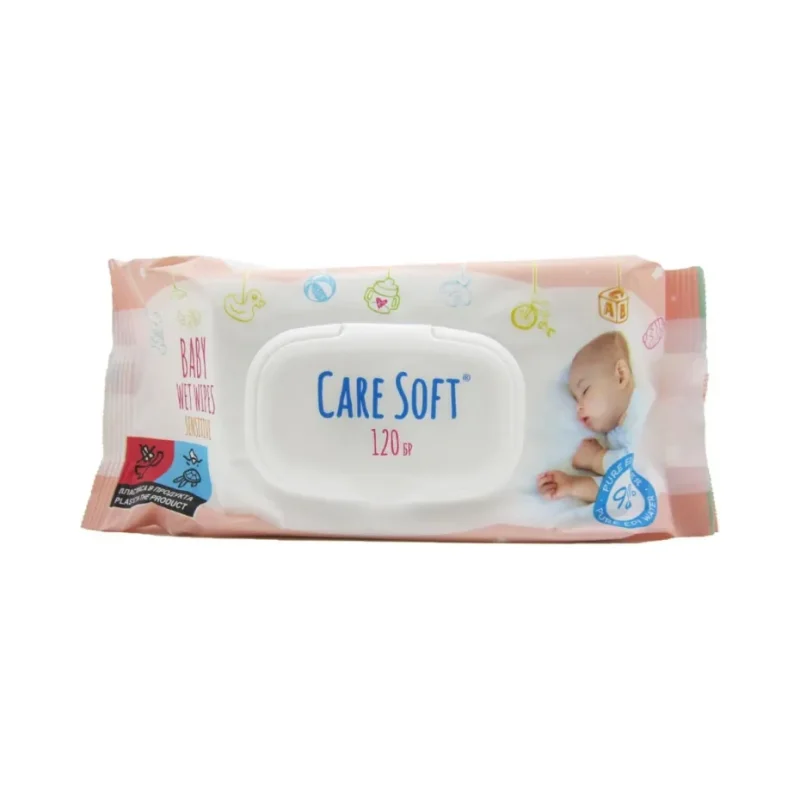 Мокри кърпи CARE SOFT Sensitive с капак 120 бр. - CARE SOFT