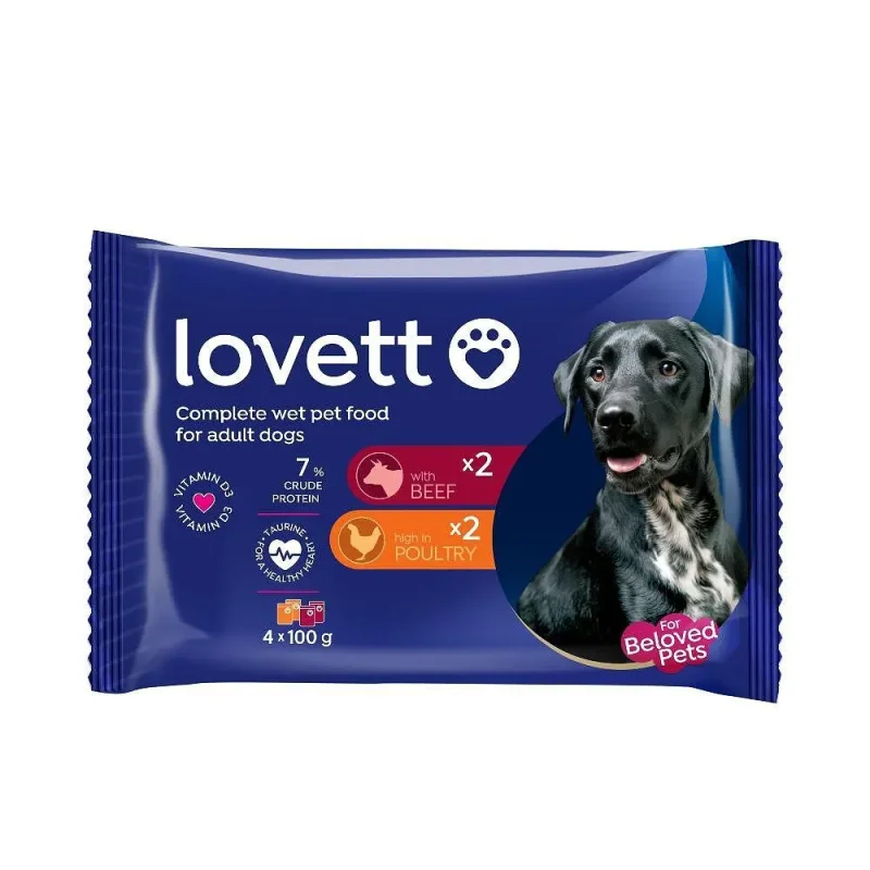 Пауч за куче LOVETT пиле/телешко 4х100 гр. - LOVETT