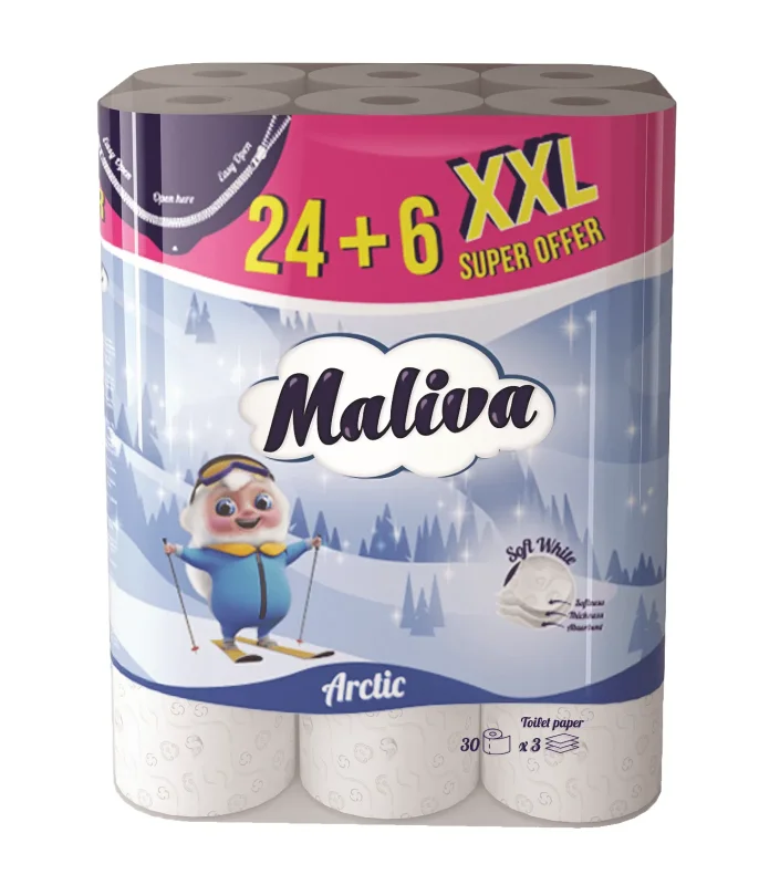 Тоалетна хартия MALIVA Arctic 100% цел. 3 пл. 30 бр. - MALIVA
