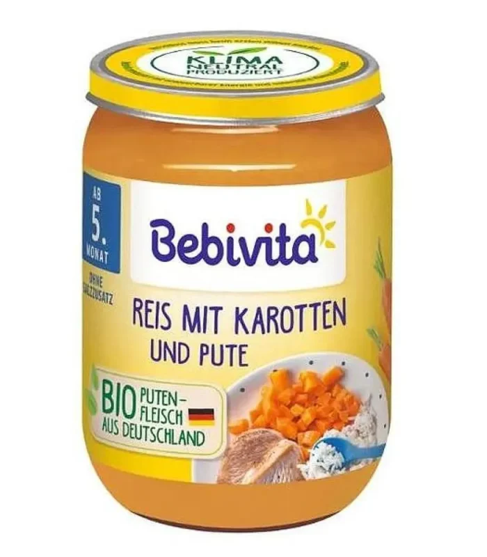 Био пюре BEBIVITA морков,ориз,пуйка 190 гр. - BEBIVITA