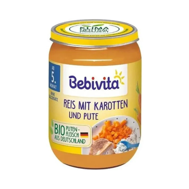 Био пюре BEBIVITA морков,ориз,пуйка 190 гр. - BEBIVITA