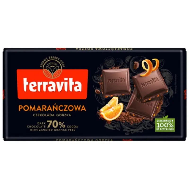 Шоколад TERRAVITA тъмен с портoкалови кори 90 г - TERRAVITA