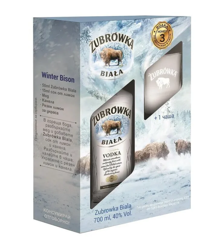 Водка ZUBROWKA Biala 40% алк. 700 мл + чаша - ZUBROWKA