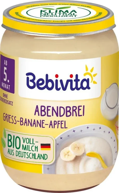 Каша BEBIVITA с млечен грис, ябълка и банан 190 г - BEBIVITA