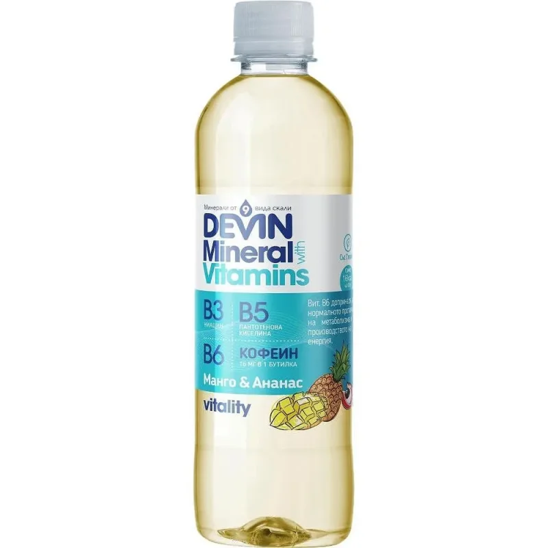 Вода DEVIN с витавини, манго, ананас и кофеин 425 мл - DEVIN