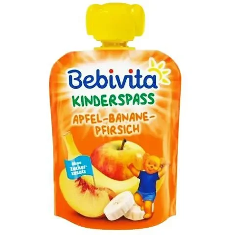 Пауч BEBIVITA ябълка, банан, праскова 90 гр. - BEBIVITA