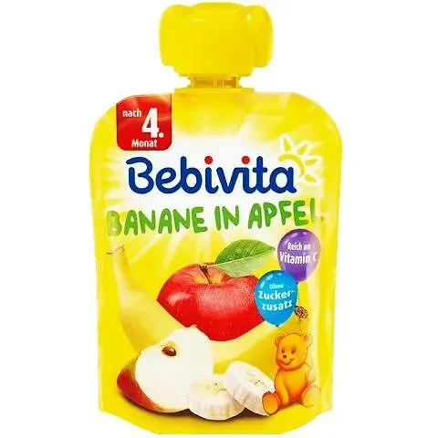 Пауч BEBIVITA пълнозърнест с ябълка и банан 90 гр. - BEBIVITA