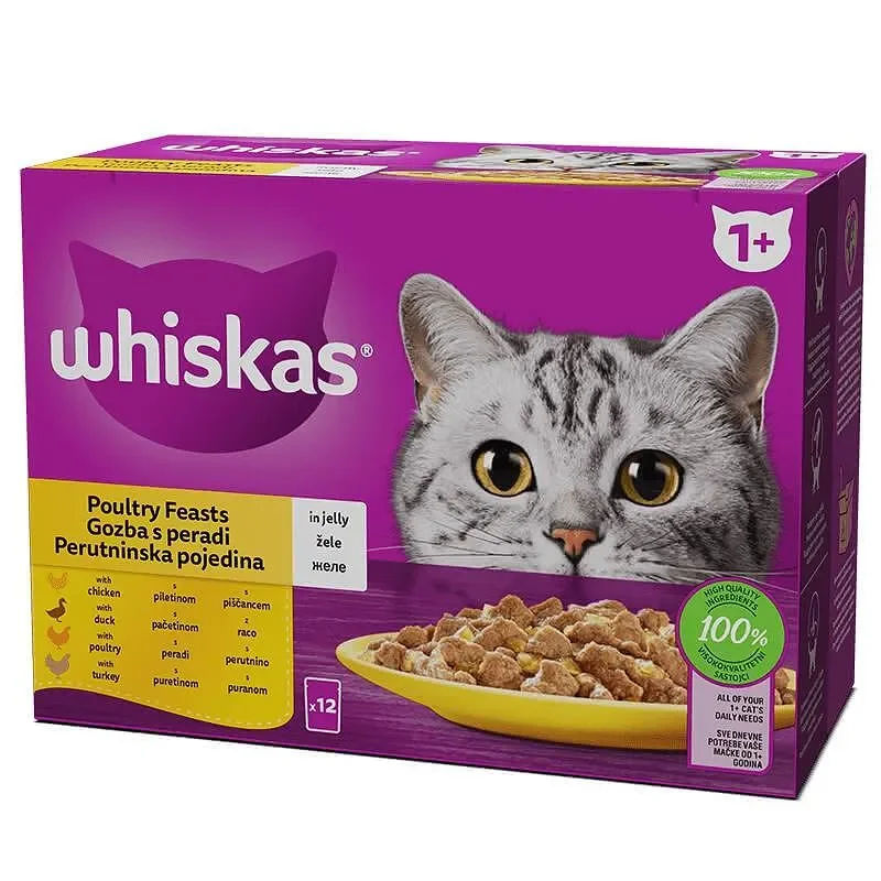 Пауч за котки WHISKAS с различни видове птиче месо 12x85 г - WHISKAS