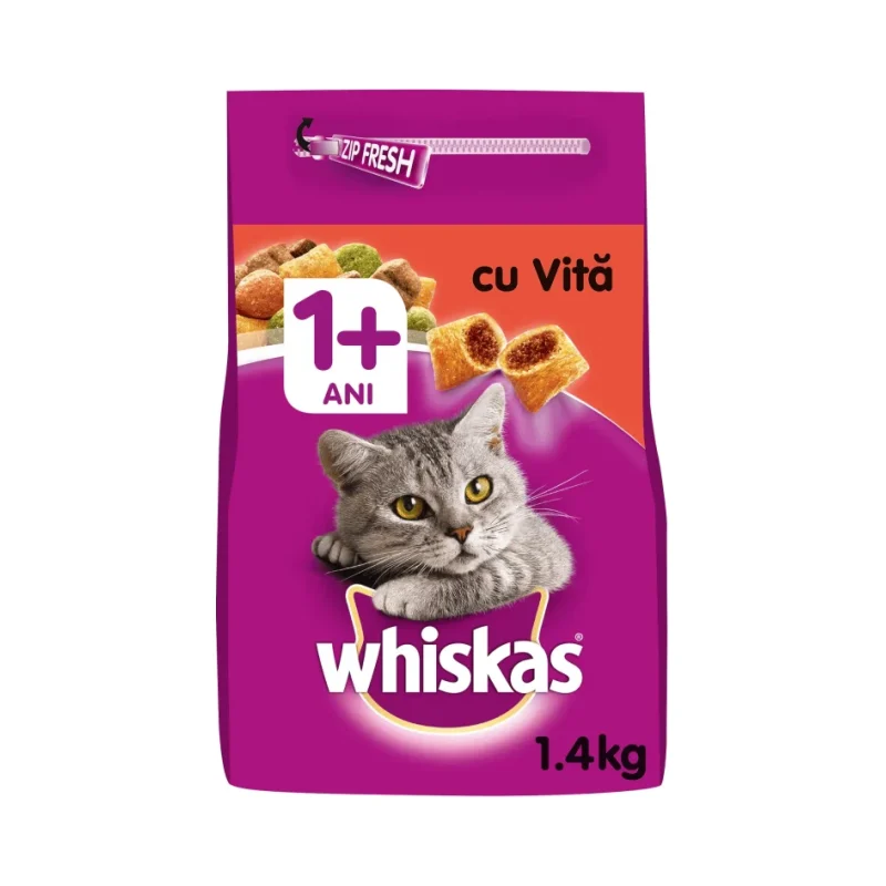 Суха храна за котки WHISKAS с говеждо 1.4 кг. - Whiskas