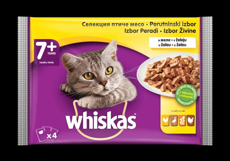 Пауч за котки WHISKAS Senior 7+ с птиче 4x85 гр. - WHISKAS