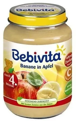 Пюре BEBIVITA Ябълка и Банан 4 + 190 гр. - BEBIVITA