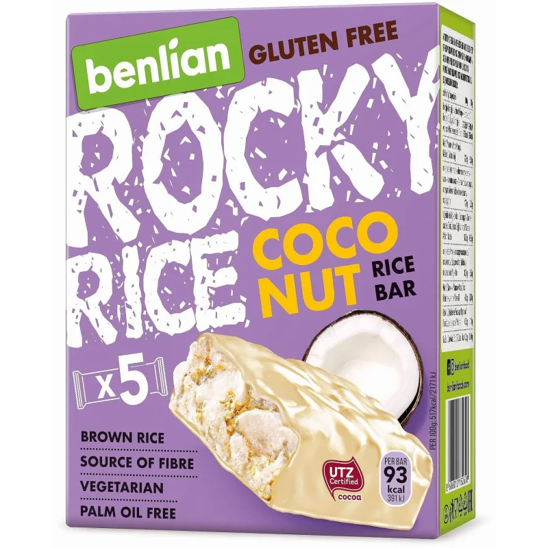 Оризов снакс BENLIAN Rocky Rice кокос, бял шоколад 90 гр. - BENLIAN