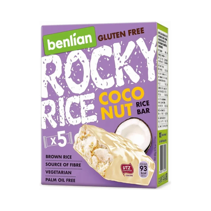 Оризов снакс BENLIAN Rocky Rice кокос, бял шоколад 90 гр. - BENLIAN