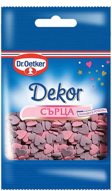 Захарни сърца DR OETKER лилав/розов 10 гр. - DR. OETKER