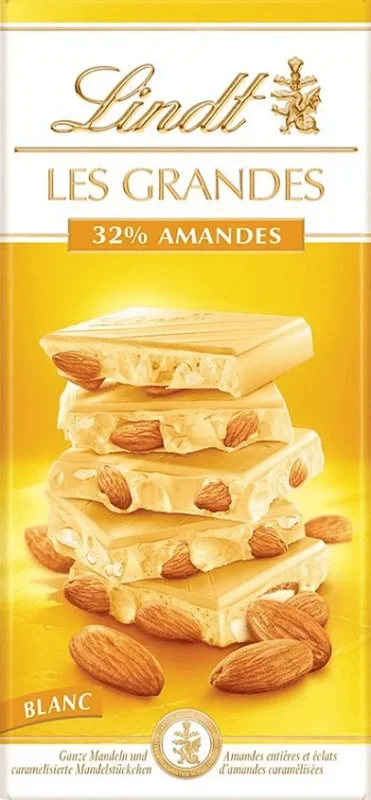Шоколад LINDT Les Grandes бял с бадеми 150 гр. - Lindt