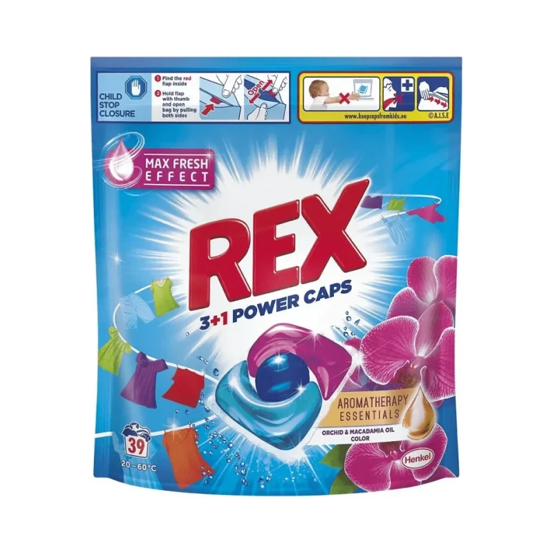 Капсули за пране REX Color 3+1 Power Caps Orchid & Macadamia Oil 39 бр. - REX