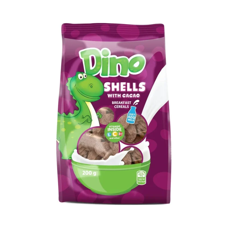 Зърнена закуска DINO люспи с какао и витамини 200 гр. - DINO