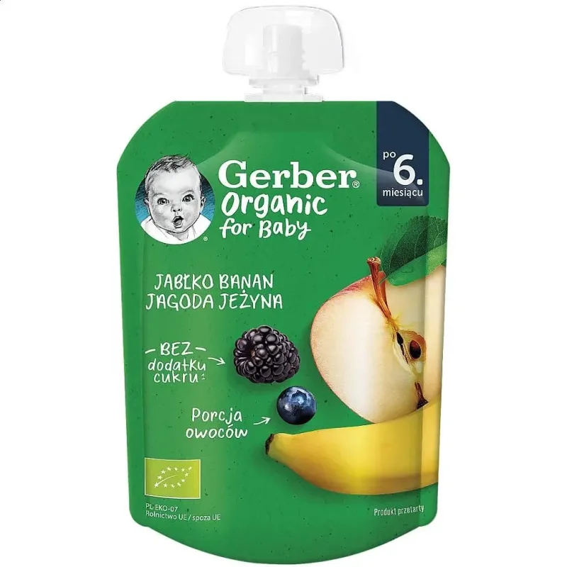 Пауч GERBER Organic Ябълкa Банан Къпина 80г. - GERBER
