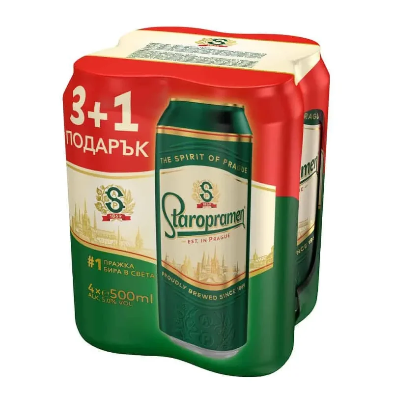 Бира STAROPRAMEN кен 500 мл 3+1 бр.