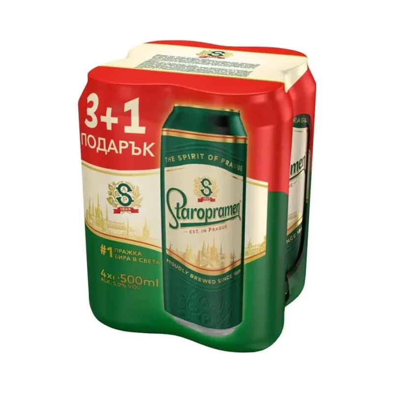 Бира STAROPRAMEN кен 500 мл 3+1 бр. - Старопрамен