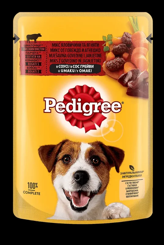 Пауч за кучета PEDIGREE говеждо и агнешко 100 гр. - PEDIGREE