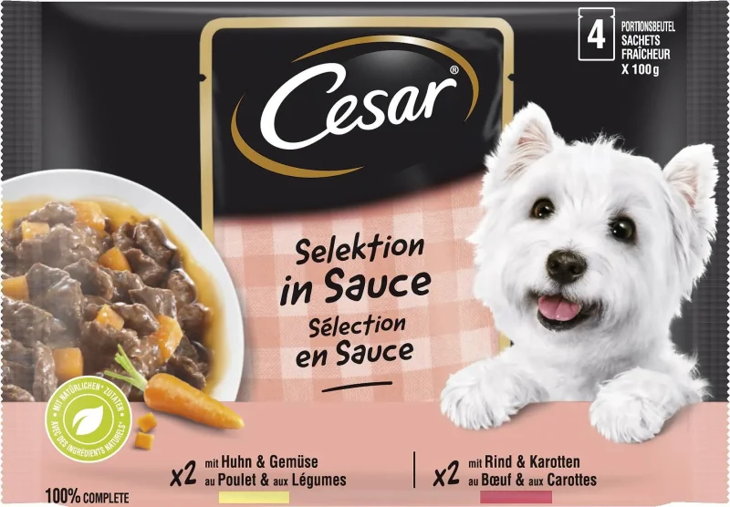 Пауч за куче CESAR Пиле&Гов.сос 4X100гр - CESAR