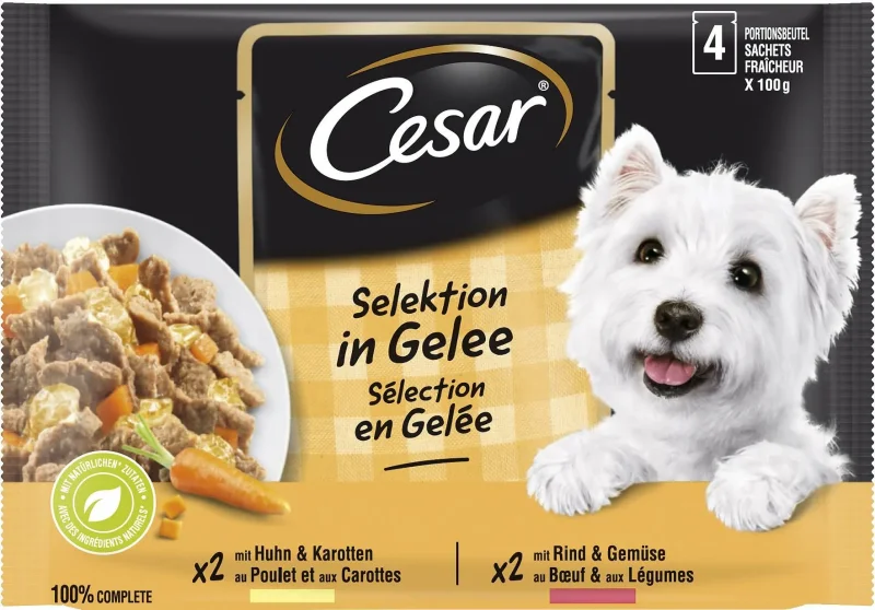Пауч за куче CESAR Пиле&Гов.желе 4X100гр - CESAR