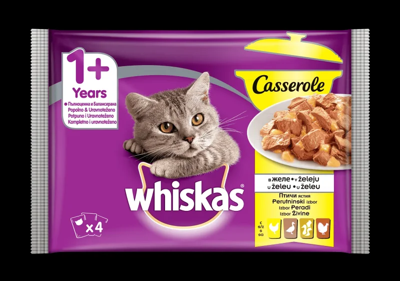 Пауч котки WHISKAS Casserole с птиче месо 1+ Y 4x85 г - WHISKAS