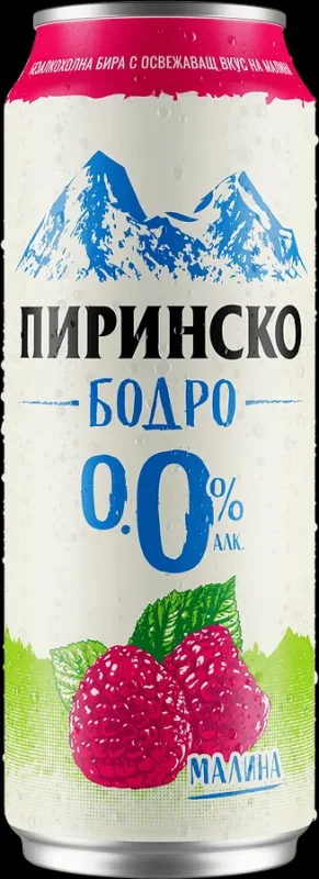 Бира ПИРИНСКО БОДРО малина безалкохол кен 0% 500мл - ПИРИНСКО