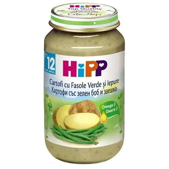 Пюре HIPP картофи/зелен боб/заешко 220гр