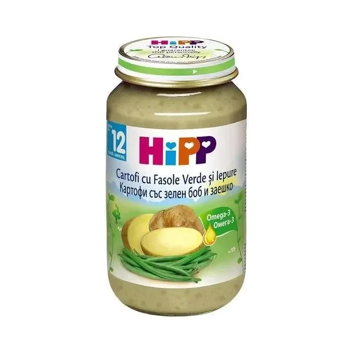 Пюре HIPP картофи/зелен боб/заешко 220гр - HIPP