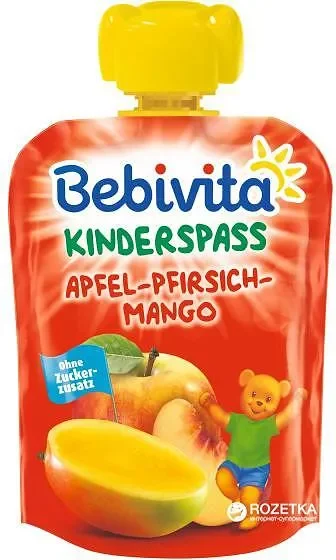 Пауч BEBIVITA Ябълка/Праскова/Манго 90г - BEBIVITA