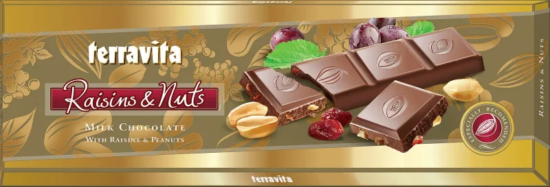 Шоколад TERRAVITA фъст.и стафиди 225 гр - TERRAVITA