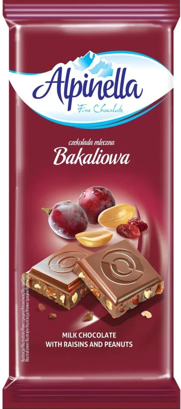 Шоколад ALPINELLA фъстъци и стафиди 90г
