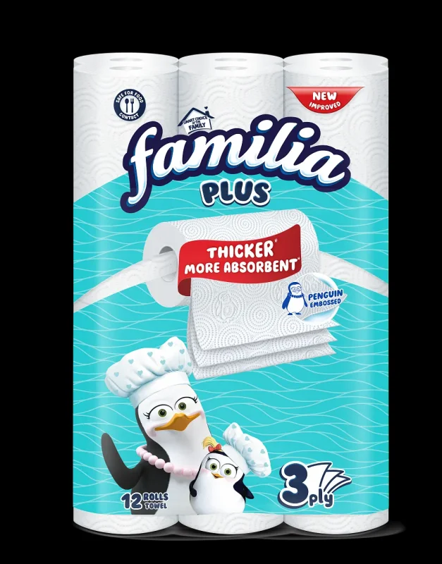 Кухненска ролка FAMILIA, бяла, 100% цел., 3 пл., 12 бр. - FAMILIA