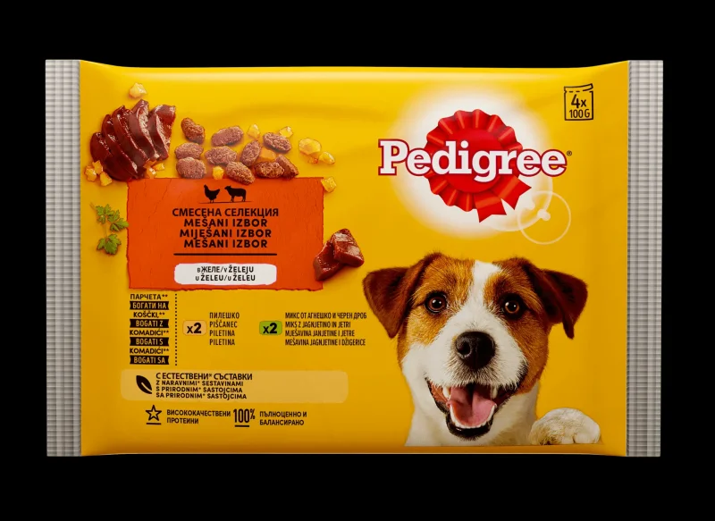 Храна за Кучета Pedigree Пилешко, Агнешко и Дроб, 4x100гр - PEDIGREE