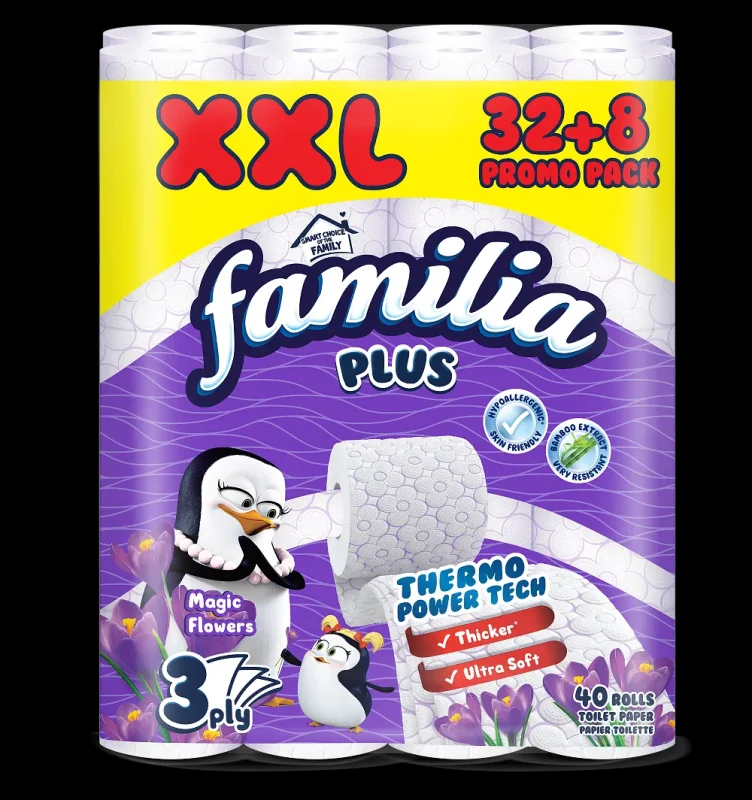 Тоалетна хартия FAMILIA Magic Flowers XXL 100% цел. 3 пл. 40 бр. - FAMILIA