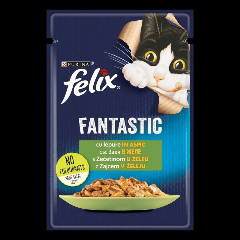 PURINA® FELIX® Fantastic за котки в зряла възраст, Грил в Желе, Заек, Мокра храна, Пауч, 85g - FELIX