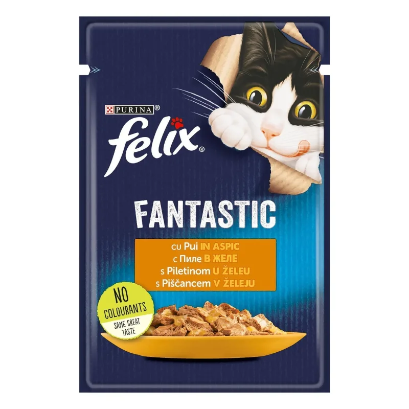 PURINA® FELIX® Fantastic за котки в зряла възраст, Грил в Желе, Пиле, Мокра храна, Пауч, 100g - FELIX